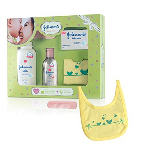 Johnson & Johnson Baby Care Collection - with Organic Cotton Bib & Baby Comb, 5 pcs